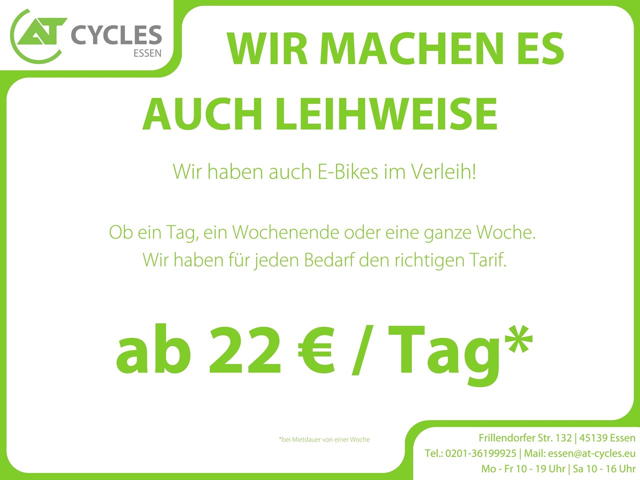 AT Cycles Essen GmbH Fahrrad mieten Unsere Leigebühren